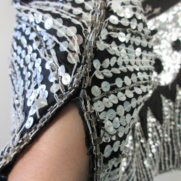 Cream Soda Sequin Top Fairycore Y2K Vtg Black 100% Silk Butterfly Silver 306 - Picture 7 of 14